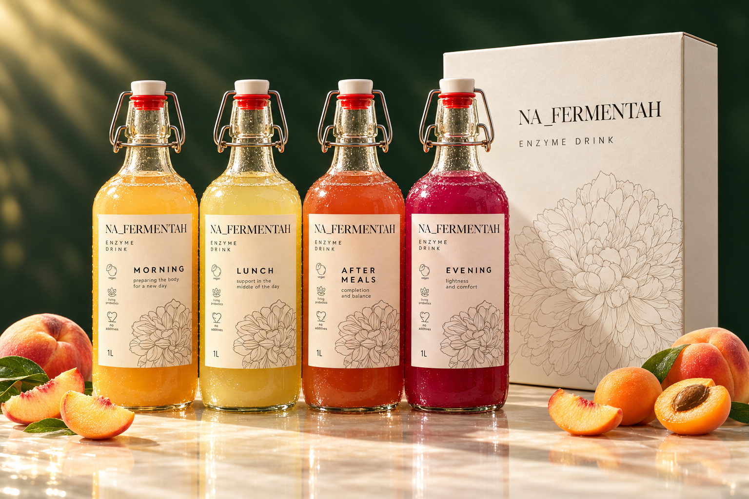 Четыре бутылки NA_FERMENTAH и оригинальная фирменная коробка